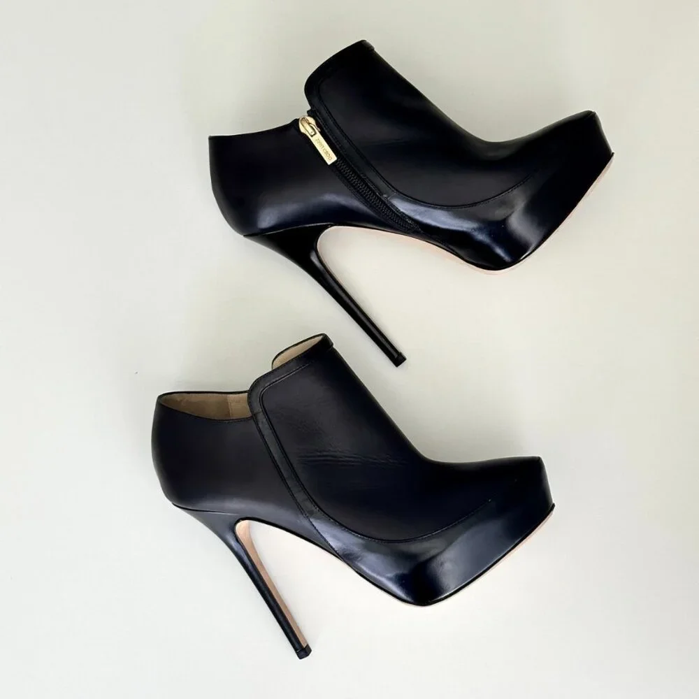 JIMMY CHOO 'Decoy' Black Leather Platform Ankle Booties Boots Size 38.5